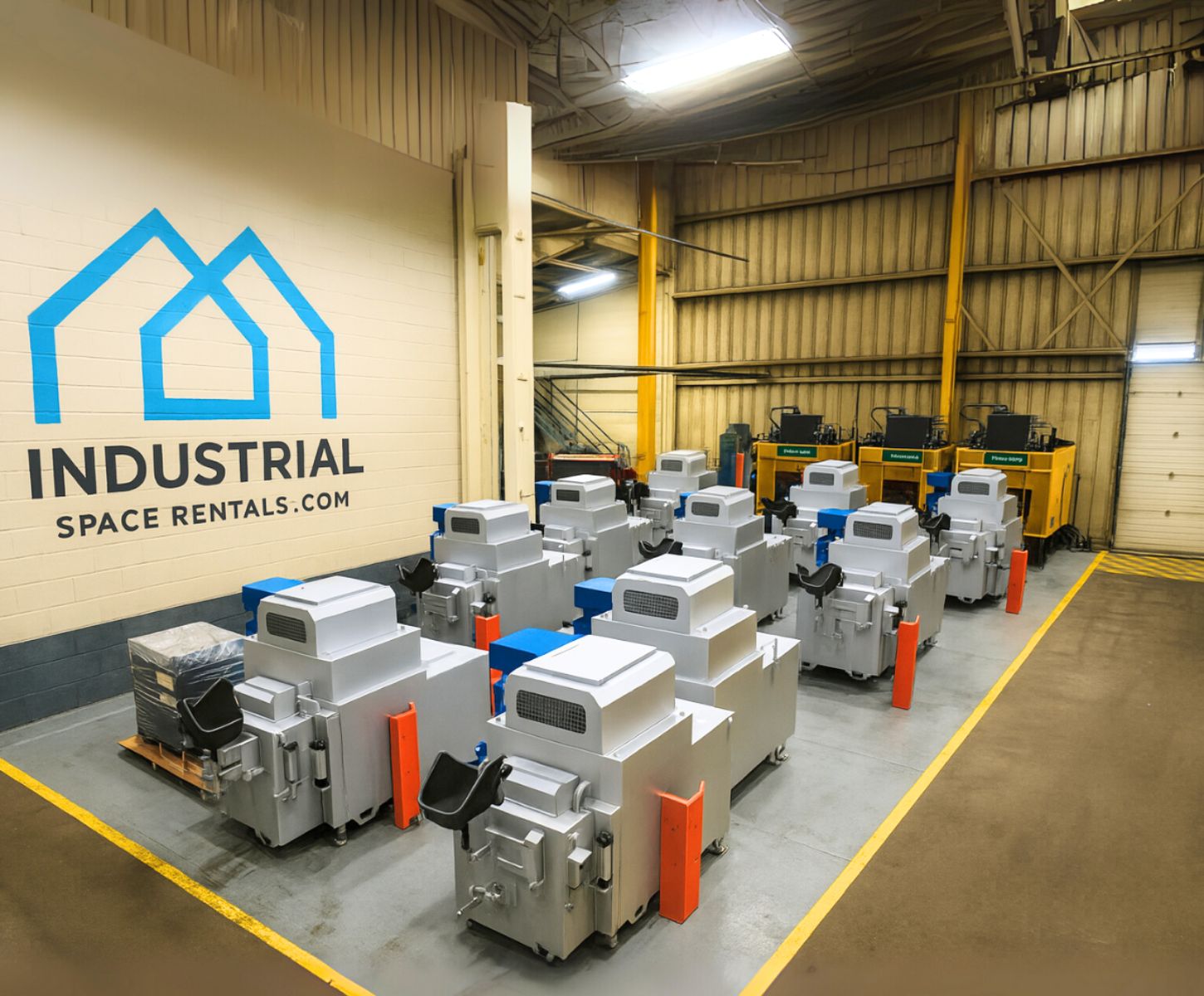 Industrial machinery stored inside a Cambridge warehouse