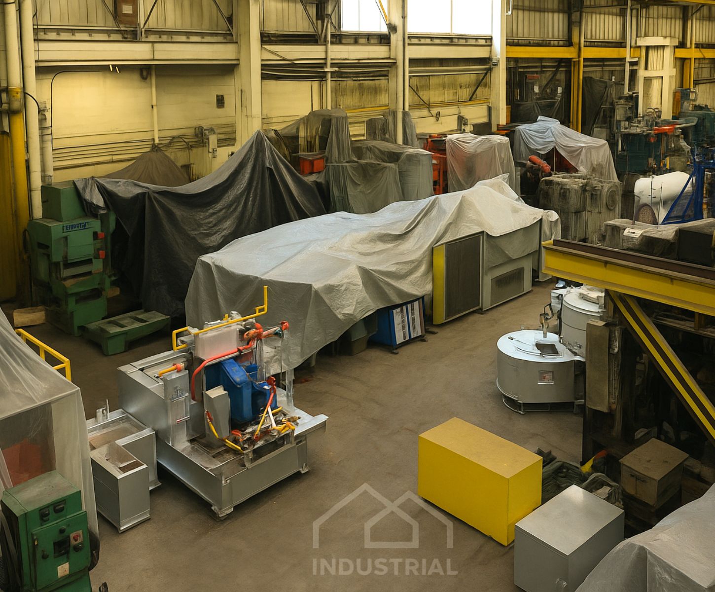 Industrial machinery and equipment stored in a Cambridge warehouse